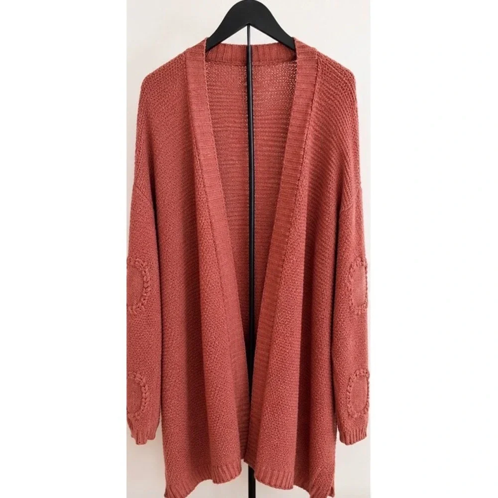 Shein Curve Terracotta Rust Open Front Longline Cardigan Sweater 0XL